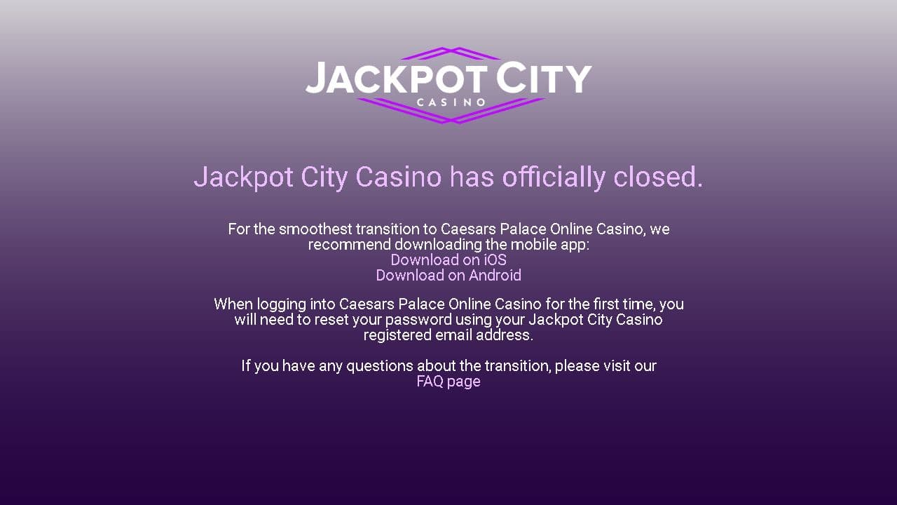 Jackpot City Pennsylvania official website capture