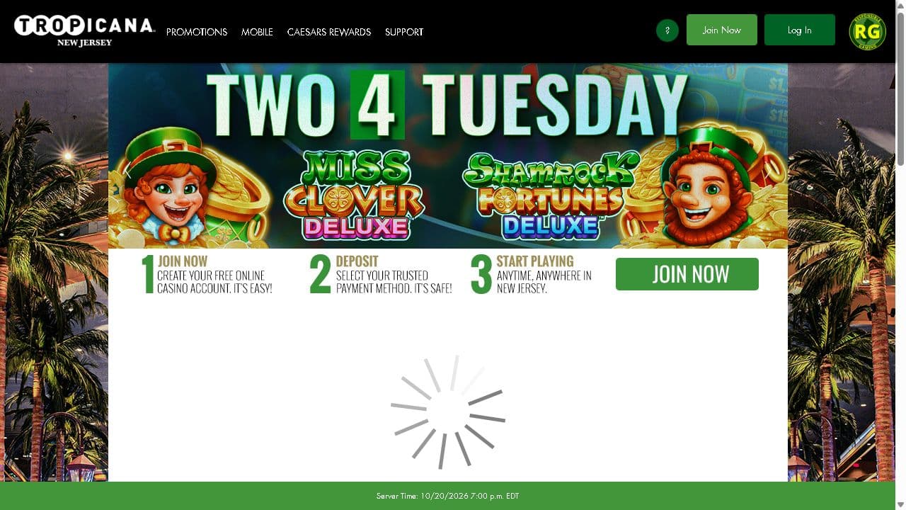 Tropicana Casino New Jersey official website capture