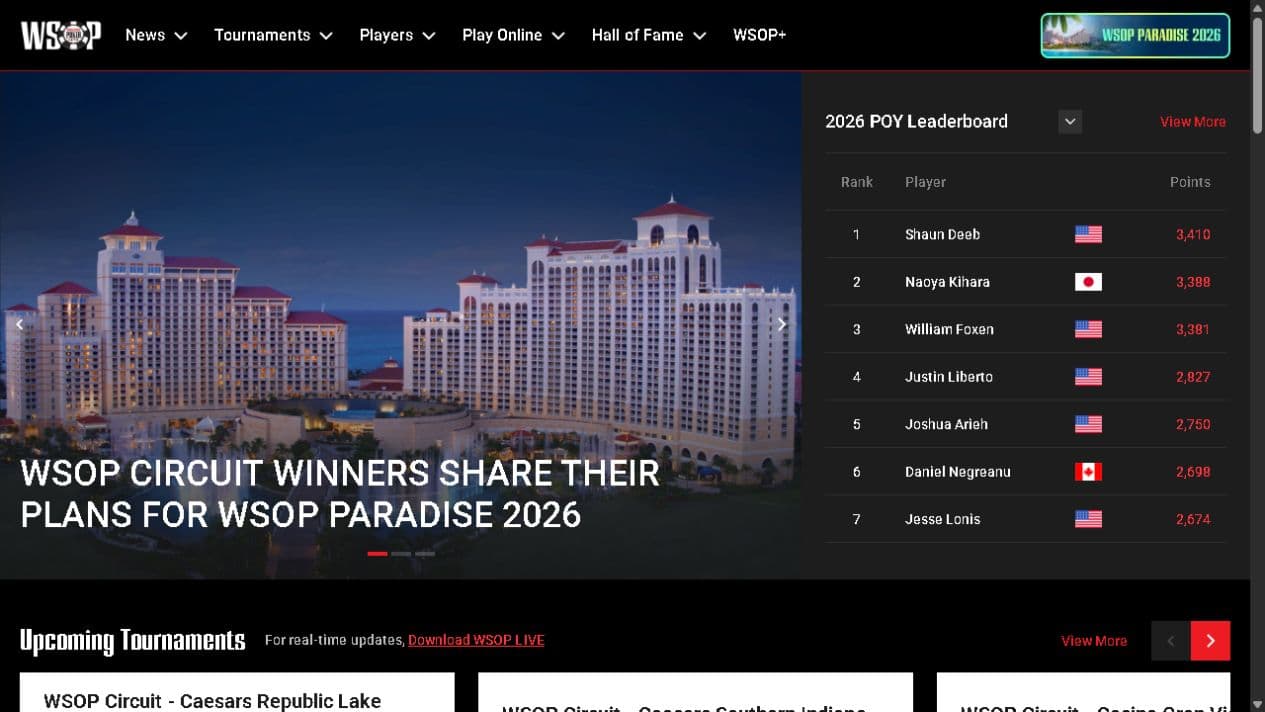 WSOP New Jersey official website capture